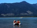 1992 wilderness committee volunteer trail builders head up pitt lake in zodiak
